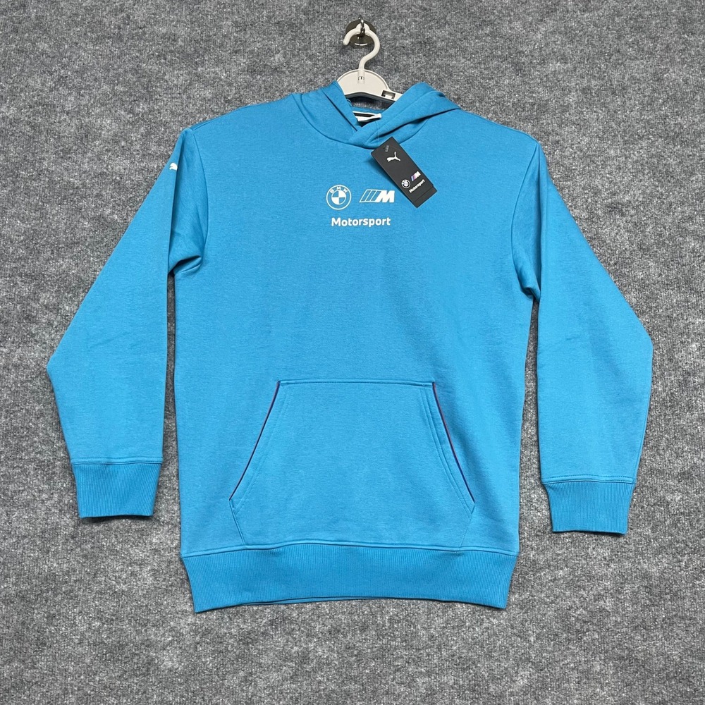 BMW Motorsport Hoodie Mens XS Tropical Blue PUMA Essentials Fleece Cozy